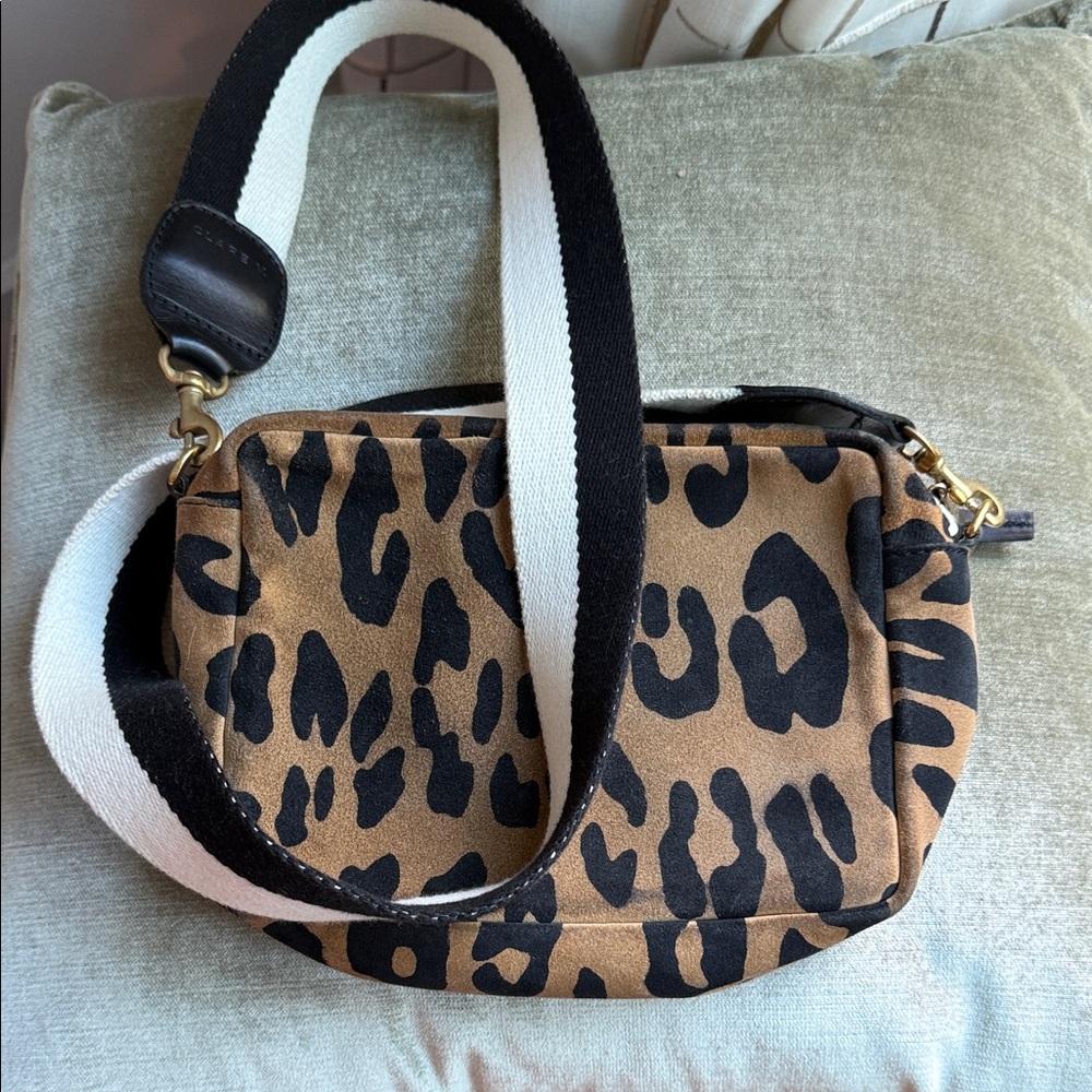 Clare V. Leopard Print Crossbody Bag with Wide Stripe Strap